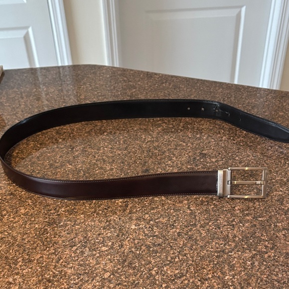 Salvatore Ferragamo Brown Black Leather Reversible Silver Buckle Belt